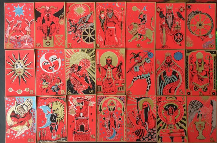 Zeichnungen mit dem Titel "Handmade Tarot Cards" von Kerstin Ellerböck, Original-Kunstwerk, Silberstift