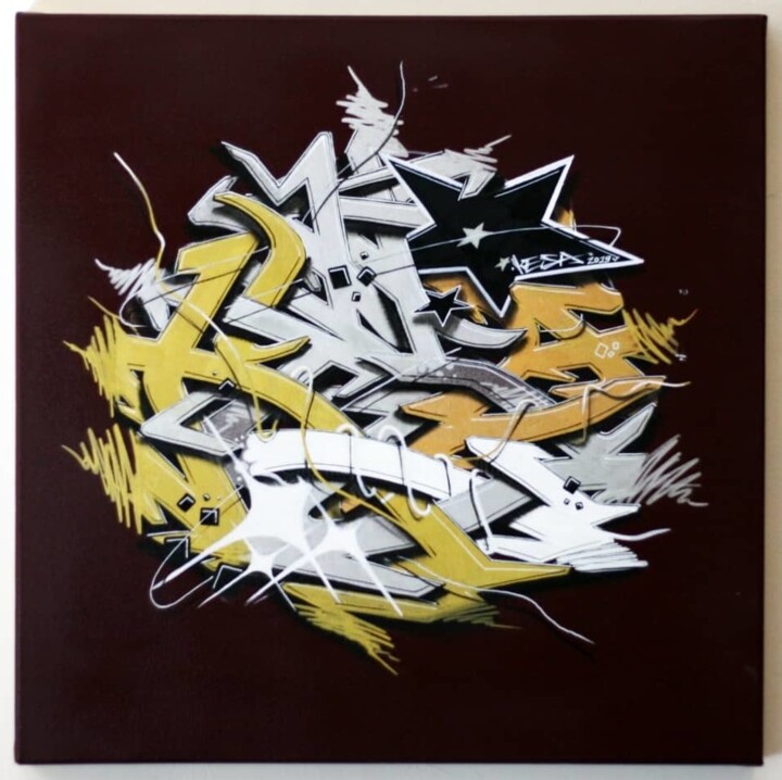 Painting titled "GOLD lettre" by Kesa Graffiti, Original Artwork, Acrylic