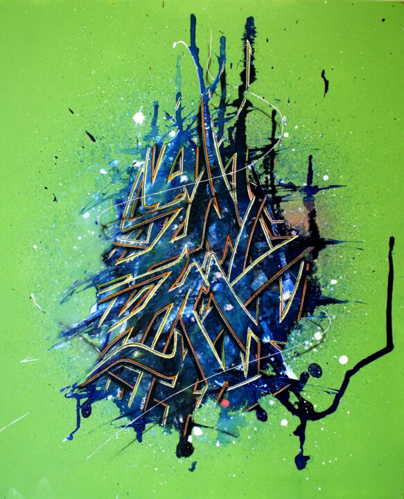 Malerei mit dem Titel "Green monster" von Kesa Graffiti, Original-Kunstwerk, Tinte