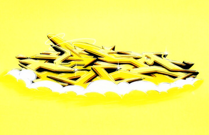 Schilderij getiteld "Yellow" door Kesa Graffiti, Origineel Kunstwerk, Acryl