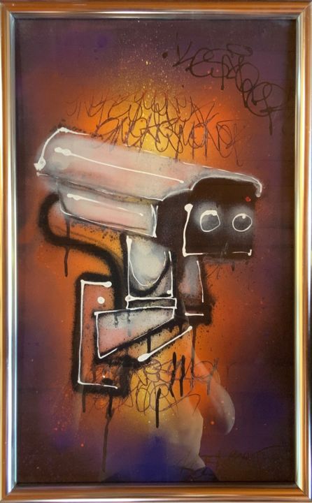 Schilderij getiteld "‘’Poukave’’" door Mickael Bereriche (KESMO), Origineel Kunstwerk, Graffiti Gemonteerd op Glas