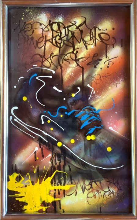 Malerei mit dem Titel "« Border linerz »" von Mickael Bereriche (KESMO), Original-Kunstwerk, Sprühfarbe Auf Glas montiert