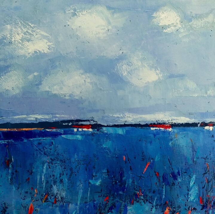 Pittura intitolato "Blue Landscape" da Kestutis Jauniskis, Opera d'arte originale, Olio