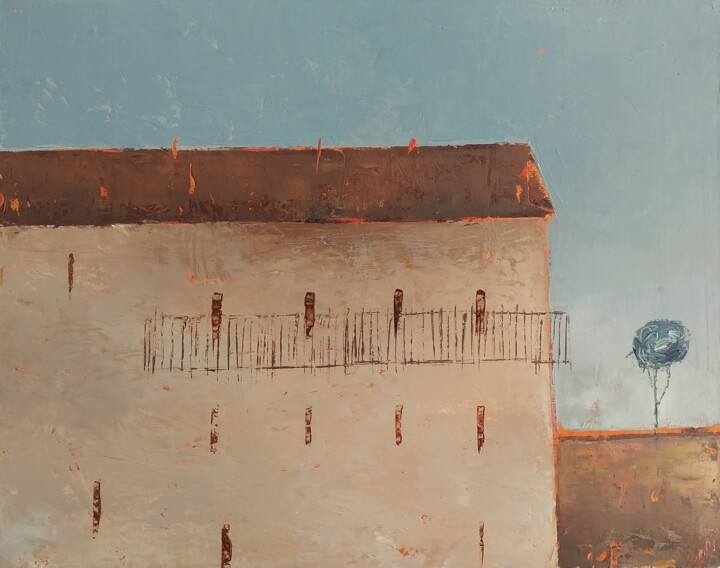 Pintura titulada "House With a Long B…" por Kestutis Jauniskis, Obra de arte original, Oleo