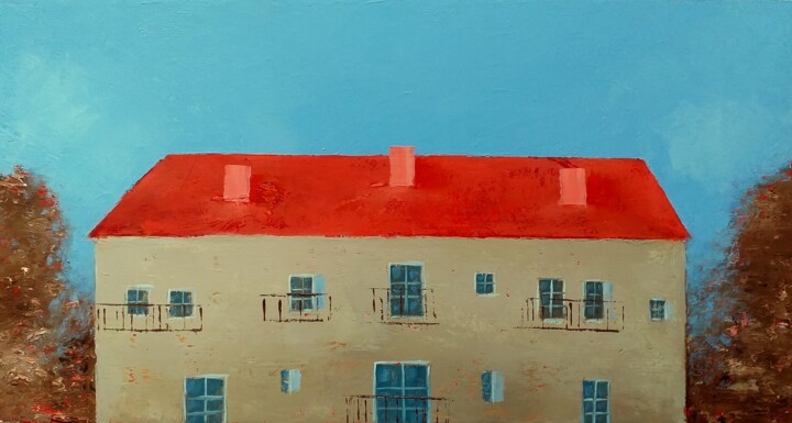 Pittura intitolato "House With Differen…" da Kestutis Jauniskis, Opera d'arte originale, Olio