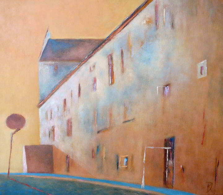 Painting titled "Old City Street" by Kestutis Jauniskis, Original Artwork, Oil