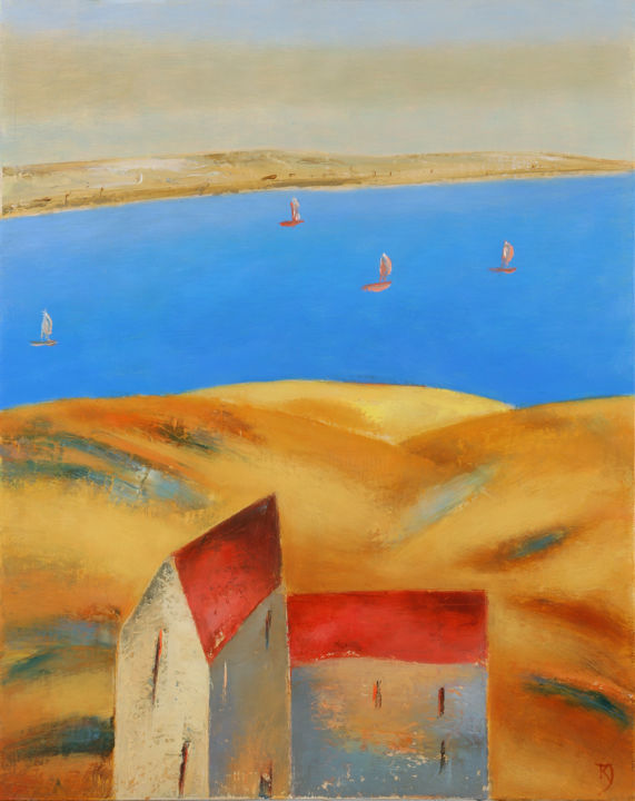 Pintura titulada "Sea Dunes" por Kestutis Jauniskis, Obra de arte original, Oleo