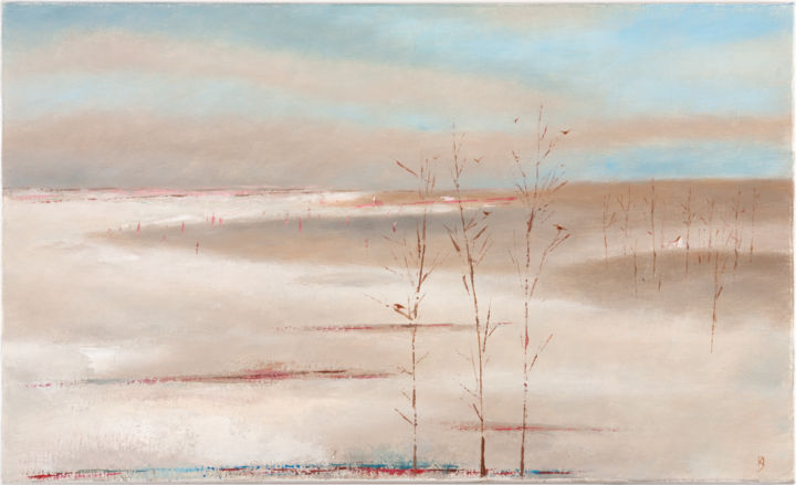 Painting titled "Winter Near The Sea" by Kestutis Jauniskis, Original Artwork, Acrylic