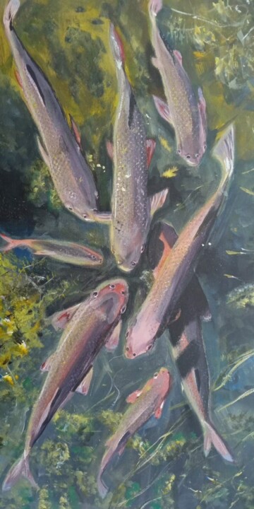 Картина под названием "8 fish" - Кэт Станчик, Подлинное произведение искусства, Акрил Установлен на Деревянная рама для носи…