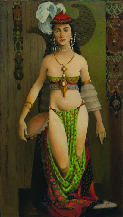 Pintura titulada "woman with tambouri…" por Ketevan Maisuradze Keti, Obra de arte original, Oleo