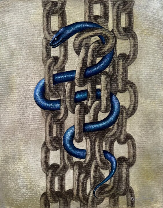 Malerei mit dem Titel "In chains" von Ketrin Trinity, Original-Kunstwerk, Öl Auf Keilrahmen aus Holz montiert
