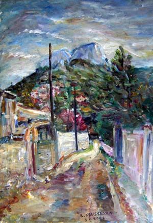 Painting titled "le cartier" by Robert Keusseyan, Original Artwork, Oil