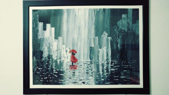 Painting titled "A walk in the Rain" by Kevan, Original Artwork, Acrylic