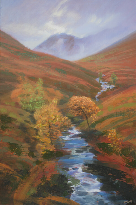 Painting titled "AUTUMN VALLEY, LOCH…" by Kevan Mcginty, Original Artwork, Acrylic Mounted on Wood Stretcher frame