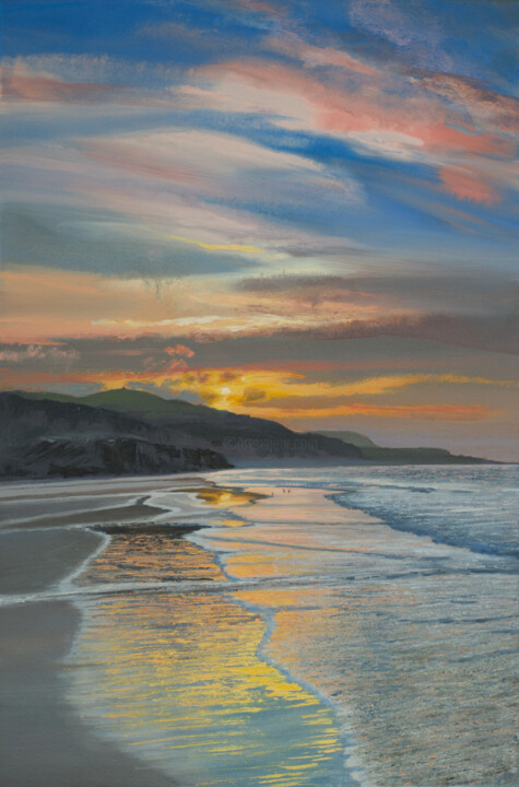 Painting titled "SUNSET TIDE" by Kevan Mcginty, Original Artwork, Acrylic Mounted on Wood Stretcher frame