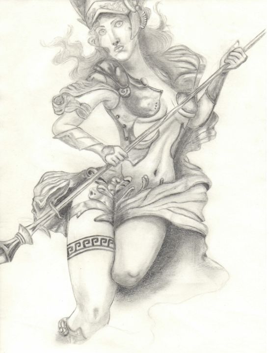 Drawing titled "La déesse Athéna" by Kevin Hove, Original Artwork, Pencil