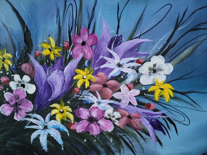 Peinture intitulée "Bouquet de printemps" par Kevin Christopher, Œuvre d'art originale, Acrylique