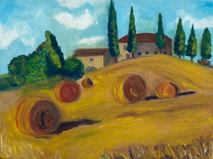 Картина под названием "Trip to Toscany" - Kevin Dewelle, Подлинное произведение искусства, Масло Установлен на Деревянная ра…