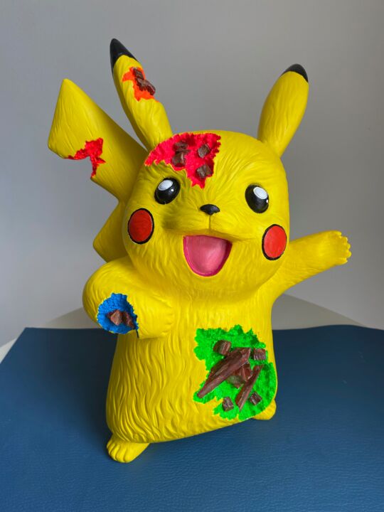 Skulptur mit dem Titel "Pikachu Pop" von Kevin Guelle, Original-Kunstwerk, Harz