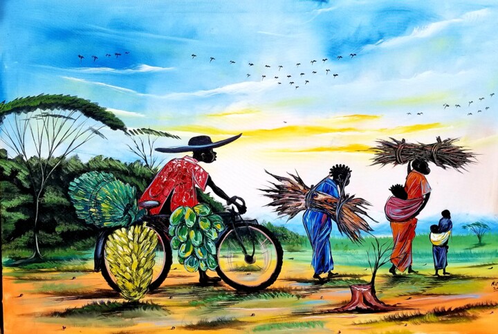 Pittura intitolato "A beautiful morning" da Kevin Jjagwe, Opera d'arte originale, Acrilico