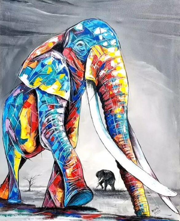 Painting titled "The Elephant Queen" by Kevin Jjagwe, Original Artwork, Acrylic