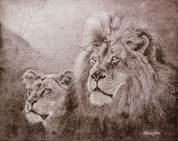 Digital Arts titled "pink-lions.jpg" by Kevin W Beer, Original Artwork, Digital Painting