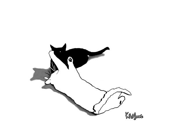 Drawing titled "Black and white Cats" by Kev Moore, Original Artwork, Other