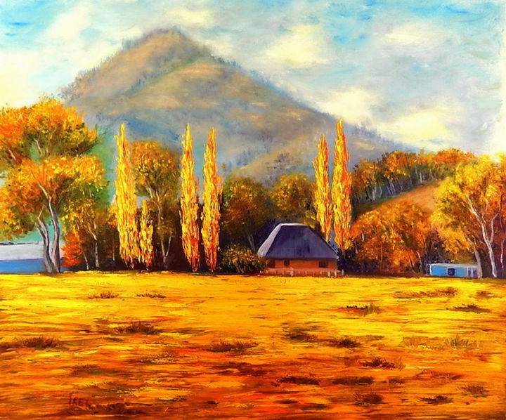 Peinture intitulée "Mountain House" par Irina Shulzhenko, Œuvre d'art originale, Huile