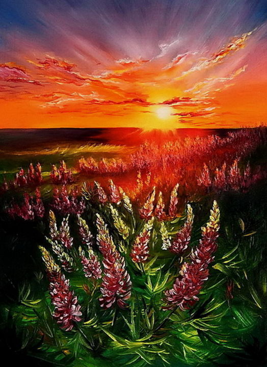 Картина под названием "Sunset" - Irina Shulzhenko, Подлинное произведение искусства, Масло Установлен на Деревянная рама для…