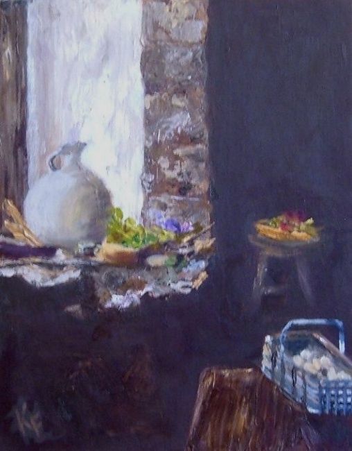 Painting titled "Collette's Kitchen" by Kathleen Farmer, Original Art, Oil