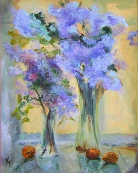 Painting titled "Lavender Bliss" by Kathleen Farmer, Original Artwork, Oil