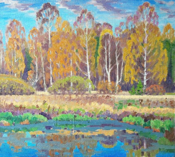 Peinture intitulée "Золотая осень." par Valerii Khabarov, Œuvre d'art originale, Huile