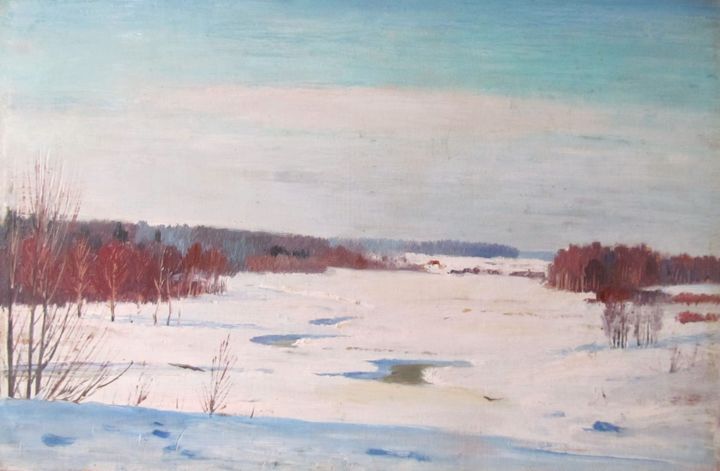 Картина под названием "View on d.Kuneevka.…" - Валерий Хабаров, Подлинное произведение искусства, Масло