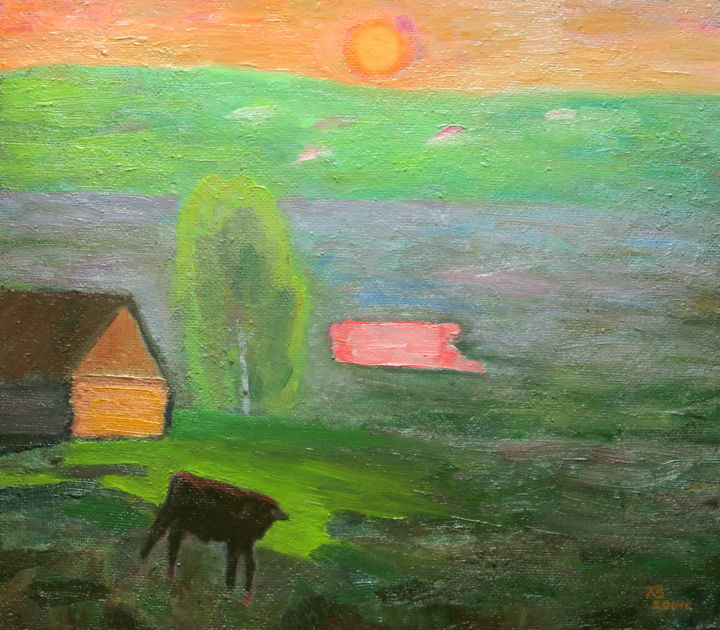 Peinture intitulée "May evening." par Valerii Khabarov, Œuvre d'art originale, Huile
