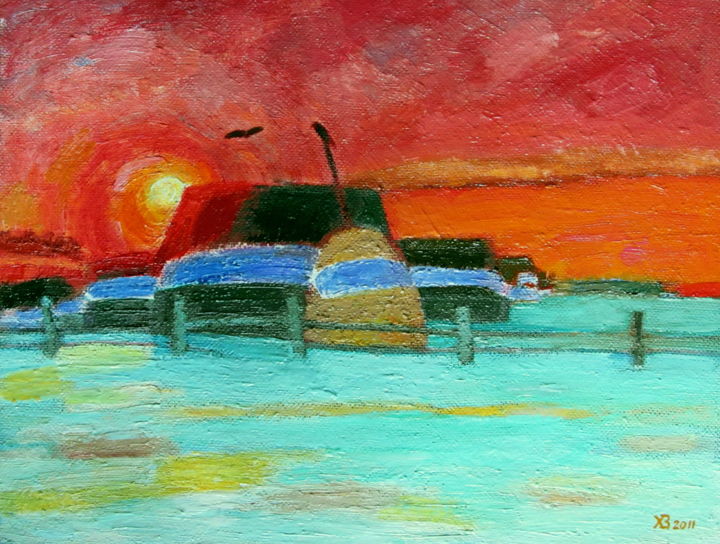 Картина под названием "March. At sunset." - Валерий Хабаров, Подлинное произведение искусства, Масло