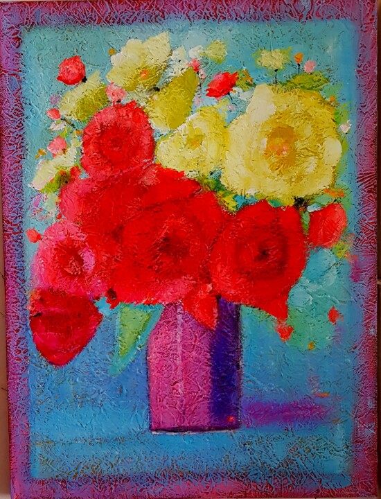 Картина под названием "роза" - Marika Khachidze, Подлинное произведение искусства, Масло