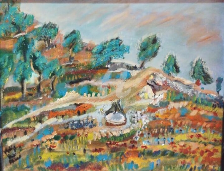 Schilderij getiteld "Le printemps" door Khadija Bent Ahmed, Origineel Kunstwerk, Olie