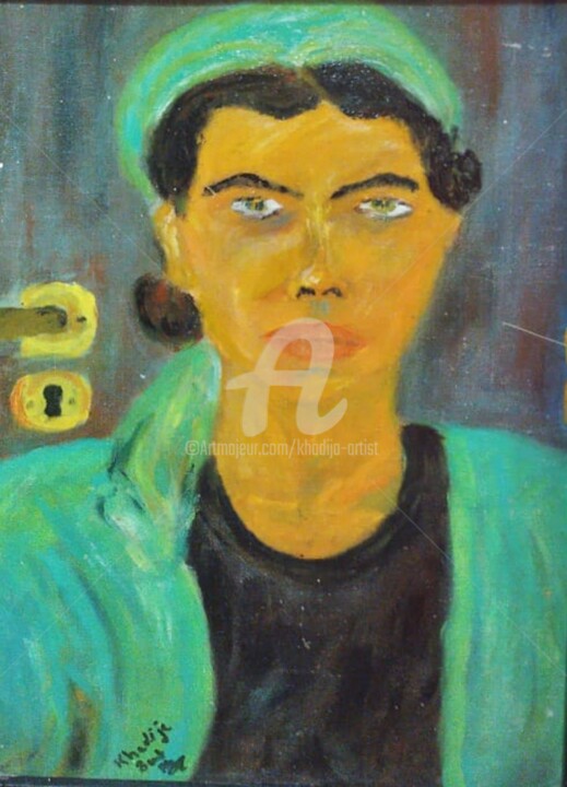 Schilderij getiteld "khadija - portrait" door Khadija Bent Ahmed, Origineel Kunstwerk, Olie