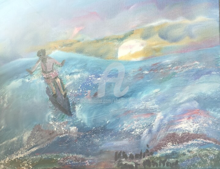 Peinture intitulée "Surfez sur la vague…" par Khadija Bent Ahmed, Œuvre d'art originale, Huile