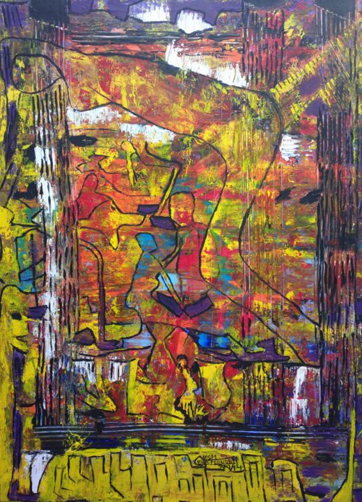 Malerei mit dem Titel "Cerbères  des ténèb…" von Khadija Sadek Moudafi, Original-Kunstwerk, Öl