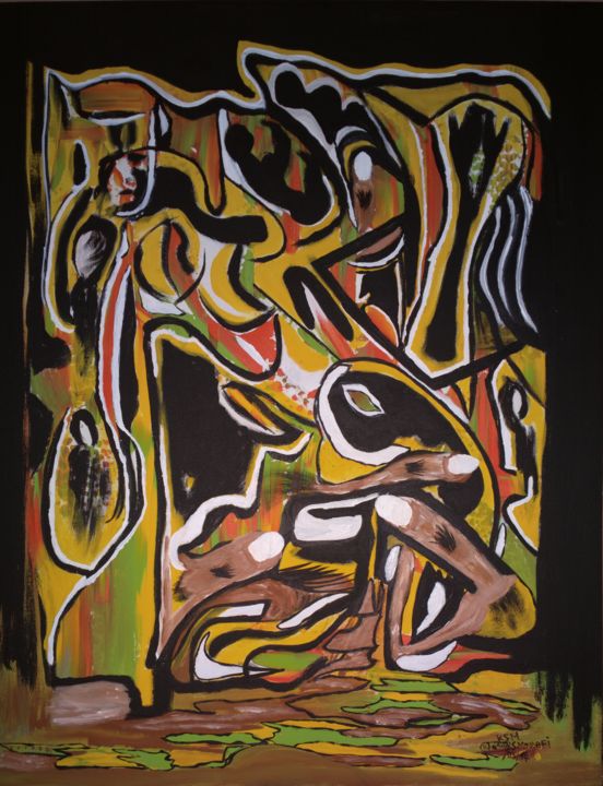 Painting titled "la main  du Titan ." by Khadija Sadek Moudafi, Original Artwork, Acrylic