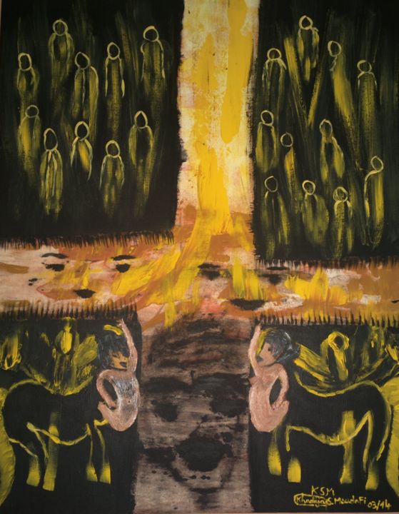 Peinture intitulée "Le retour du centau…" par Khadija Sadek Moudafi, Œuvre d'art originale, Acrylique