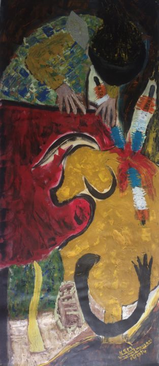 Painting titled "TAUROS  MAKHEIA" by Khadija Sadek Moudafi, Original Artwork, Acrylic