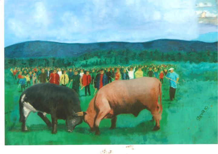 Картина под названием "Battle of the bulls" - Stewa, Подлинное произведение искусства