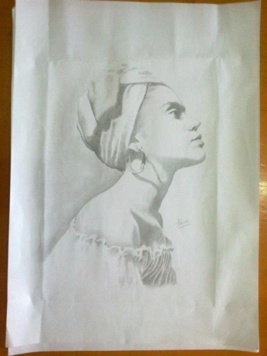 Drawing titled "woman with head gear" by Stewa, Original Artwork