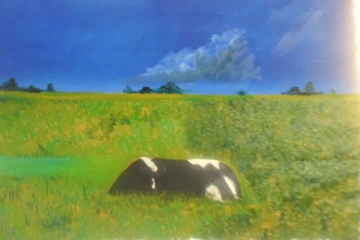 Painting titled "the grazing bull" by Stewa, Original Artwork