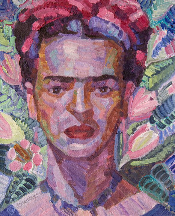 「Frida」というタイトルの絵画 Khairzul Ghaniによって, オリジナルのアートワーク, オイル ウッドストレッチャーフレームにマウント