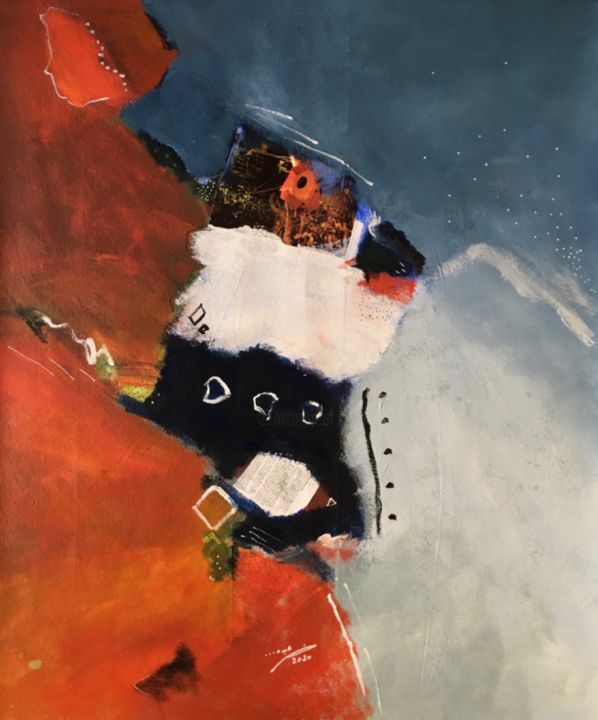 Painting titled "A DEEP BLUE BOARDER" by Khaled Abdo, Original Art, Acrylic