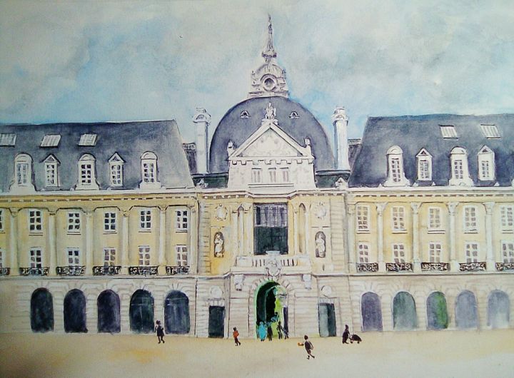 Peinture intitulée "la poste Rennes" par Adelka, Œuvre d'art originale, Aquarelle