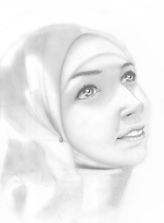 Digital Arts titled "Hijab girl portrait" by Khal Fri, Original Artwork, 2D Digital Work